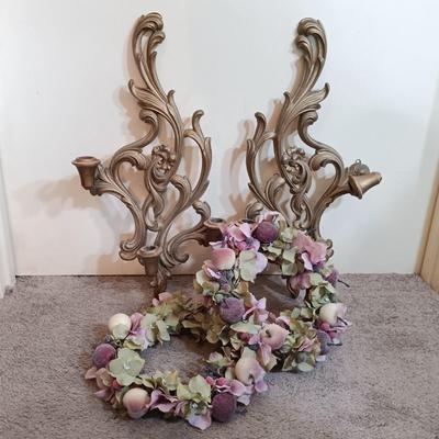 LOT 169B: Vintage Butterfly Prints, Wood Candle Holders, Stained Glass Wall Brackets & More