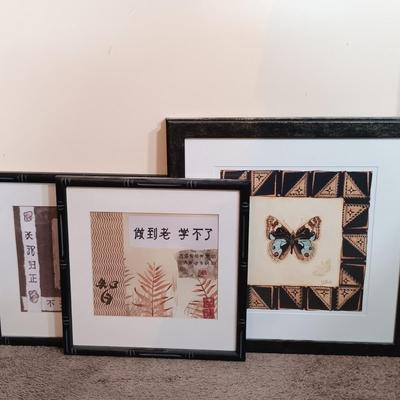 LOT 169B: Vintage Butterfly Prints, Wood Candle Holders, Stained Glass Wall Brackets & More