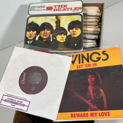 LOT 192B: Box of 45s Singles (Dozens of Vinyl Records) - Beatles and Much More