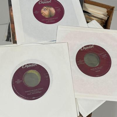 LOT 192B: Box of 45s Singles (Dozens of Vinyl Records) - Beatles and Much More