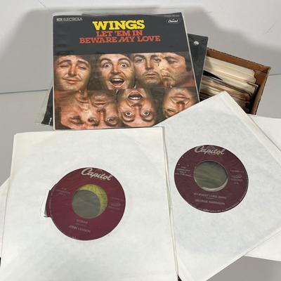 LOT 192B: Box of 45s Singles (Dozens of Vinyl Records) - Beatles and Much More