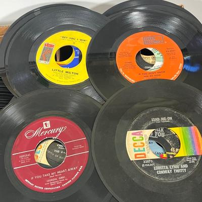 LOT 194B: Two Boxes of 45s Singles (Dozens of Vinyl Records - No Sleeves