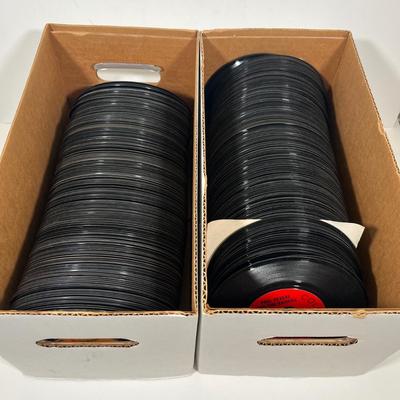 LOT 195B: Two Boxes of 45s Singles (Dozens of Vinyl Records - No Sleeves