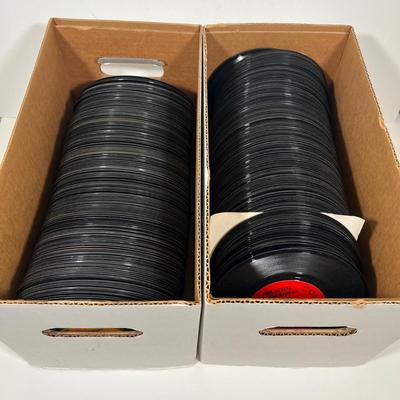 LOT 195B: Two Boxes of 45s Singles (Dozens of Vinyl Records - No Sleeves