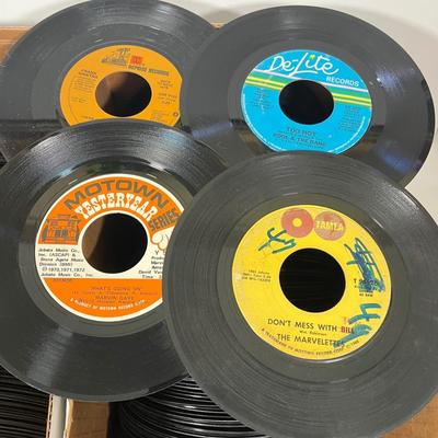 LOT 195B: Two Boxes of 45s Singles (Dozens of Vinyl Records - No Sleeves