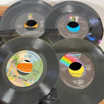 LOT 195B: Two Boxes of 45s Singles (Dozens of Vinyl Records - No Sleeves