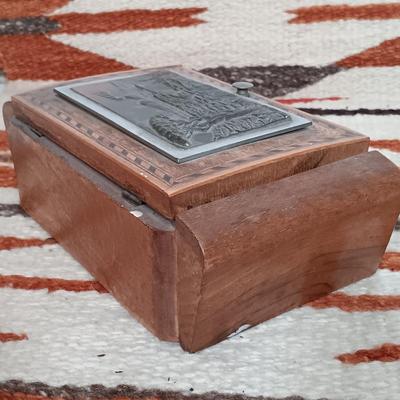 LOT 207B: MCM Italian Wood Cigarette Box, Vintage Pennants, Navajo-Style Rug & More