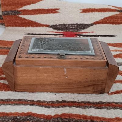 LOT 207B: MCM Italian Wood Cigarette Box, Vintage Pennants, Navajo-Style Rug & More