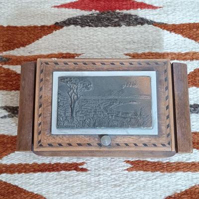 LOT 207B: MCM Italian Wood Cigarette Box, Vintage Pennants, Navajo-Style Rug & More