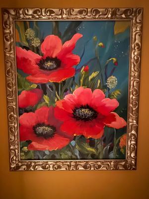 Sale Photo Thumbnail #185: Poppies in Bloom Blue - acrylic on canvas– 30 x 24 framed