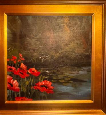 Sale Photo Thumbnail #186: Poppy pond – acrylic on canvas – framed – 20 x 20