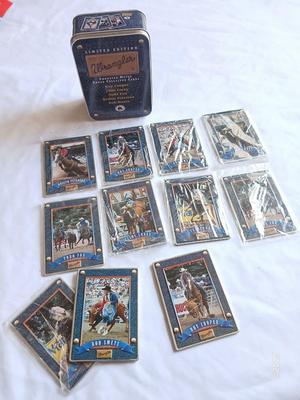 Wrangler Tin with Embossed metal rodeo collector cards