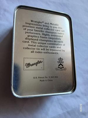 Wrangler Tin with Embossed metal rodeo collector cards