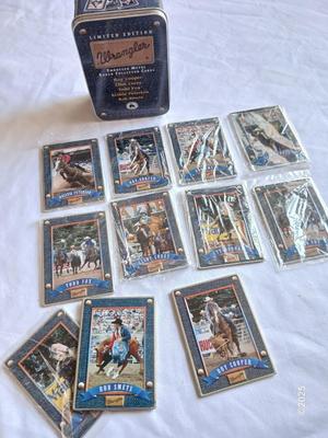 Wrangler Tin with Embossed metal rodeo collector cards