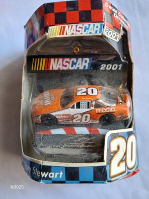 Dale Earnhardt Jr. plaque with Nascar Tony Stewart car, and a mini helmet ornament
