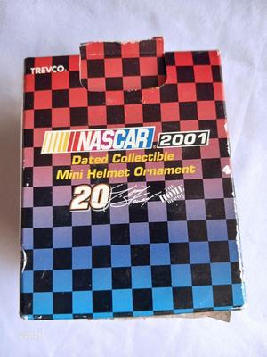 Dale Earnhardt Jr. plaque with Nascar Tony Stewart car, and a mini helmet ornament