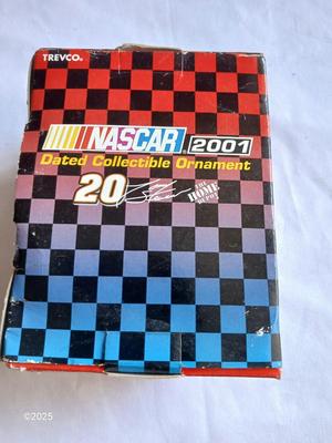 Dale Earnhardt Jr. plaque with Nascar Tony Stewart car, and a mini helmet ornament
