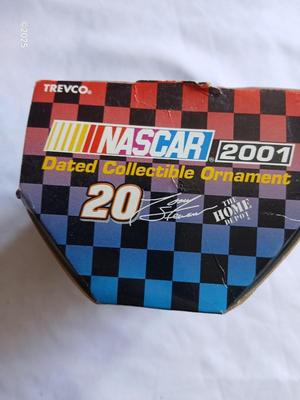 Dale Earnhardt Jr. plaque with Nascar Tony Stewart car, and a mini helmet ornament