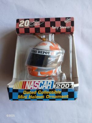 Dale Earnhardt Jr. plaque with Nascar Tony Stewart car, and a mini helmet ornament