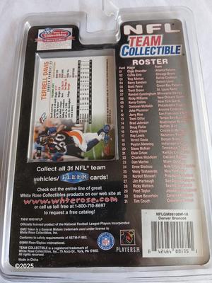 Football memorabilia - Bronco's collectable diecast vehicle - steelers 36 card - John Elway #7 and Mike Anderson plaques