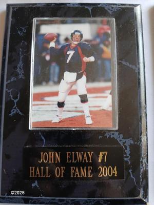 Football memorabilia - Bronco's collectable diecast vehicle - steelers 36 card - John Elway #7 and Mike Anderson plaques