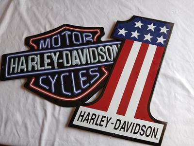 Two tin Collectable Harley Davidson Signs #1 Harley Davidson and Harley emblem Sign
