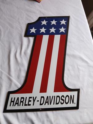 Two tin Collectable Harley Davidson Signs #1 Harley Davidson and Harley emblem Sign