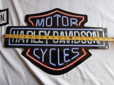 Two tin Collectable Harley Davidson Signs #1 Harley Davidson and Harley emblem Sign
