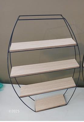 Retro four-tiered metal and wood wall shelf