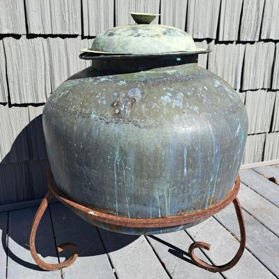 Large Aged Copper Planter & Stand (FD-SD)
