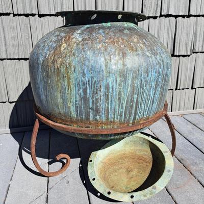 Large Aged Copper Planter & Stand (FD-SD)