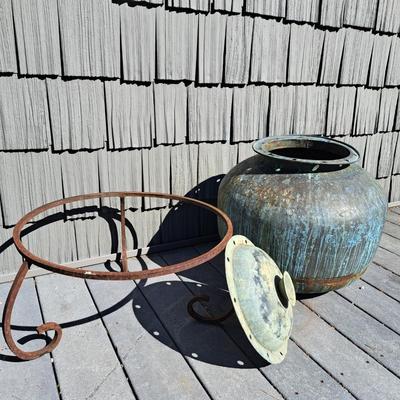 Large Aged Copper Planter & Stand (FD-SD)