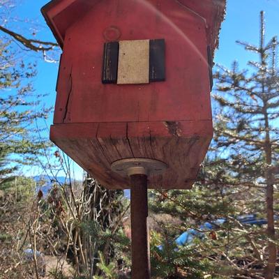 Two Rustic Folksy Wooden Birdhouses on Stands (BD-SD)