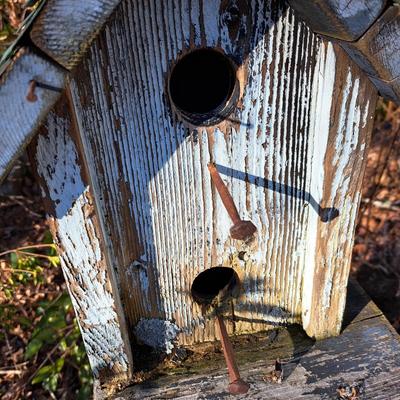 Two Rustic Folksy Wooden Birdhouses on Stands (BD-SD)
