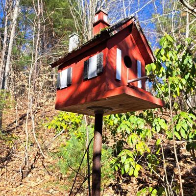 Two Rustic Folksy Wooden Birdhouses on Stands (BD-SD)