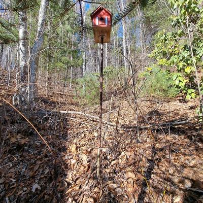 Two Rustic Folksy Wooden Birdhouses on Stands (BD-SD)