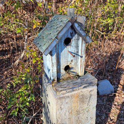 Two Rustic Folksy Wooden Birdhouses on Stands (BD-SD)