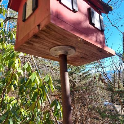 Two Rustic Folksy Wooden Birdhouses on Stands (BD-SD)