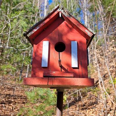 Two Rustic Folksy Wooden Birdhouses on Stands (BD-SD)
