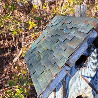 Two Rustic Folksy Wooden Birdhouses on Stands (BD-SD)