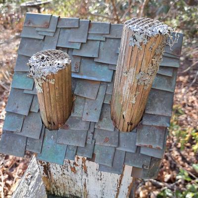 Two Rustic Folksy Wooden Birdhouses on Stands (BD-SD)