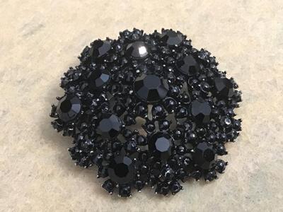 Beautiful Large Domed Vintage Black Rhinestone Brooch