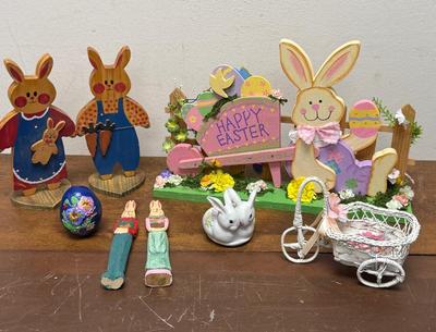 Easter Lot = Bunny Signs, Figurines, Egg