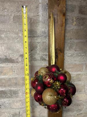 Sale Photo Thumbnail #188: Christmas silk pillar candle centerpiece and Christmas ball nosegay