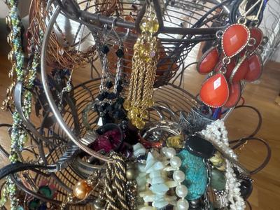 Assorted jewelry on rack