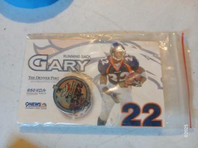 2002 Photo File - John Elway #7 framed picture with Running back Gary #22 Denver Post hat pin