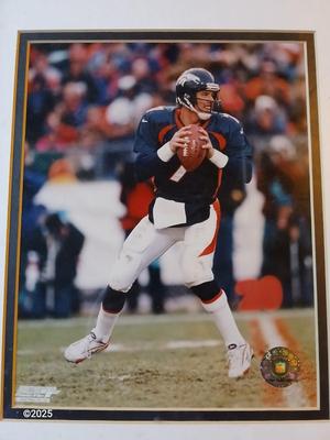 2002 Photo File - John Elway #7 framed picture with Running back Gary #22 Denver Post hat pin