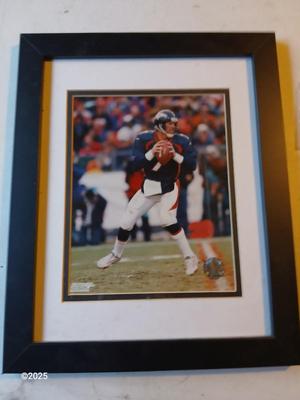 2002 Photo File - John Elway #7 framed picture with Running back Gary #22 Denver Post hat pin