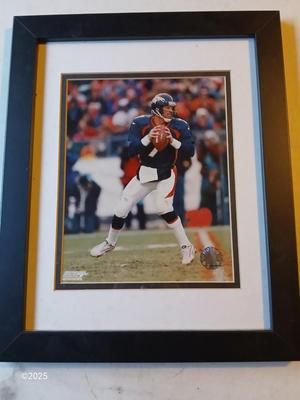 2002 Photo File - John Elway #7 framed picture with Running back Gary #22 Denver Post hat pin
