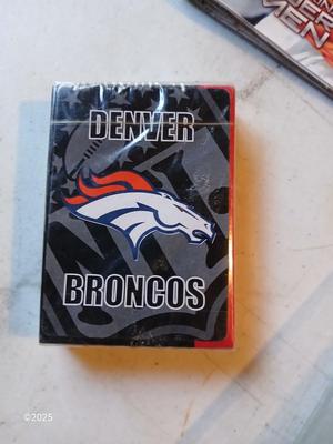 Broncos sports watch - ticket stubs - Gameday magazine - and team playing cards